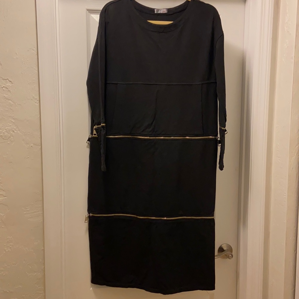 Long black dress with zippers